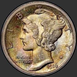 аверс 10¢ (dime) 1916 "USA - Dime / 1916 - Mercury MS"