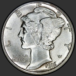 аверс 10¢ (dime) 1916 "USA - Dime / 1916"