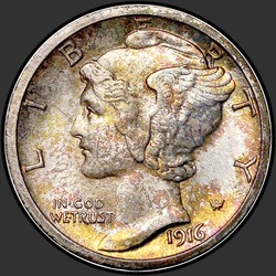 аверс 10¢ (dime) 1916 "USA - Dime / 1916 - S MERCURY MS"