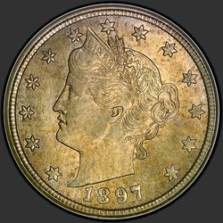 аверс 5¢ (nickel) 1897 "USA - 5 Cents / 1897 - Liberty Head Five Cent 1897"