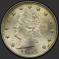 аверс 5¢ (nickel) 1905 "USA - 5 Cents / 1905 - Liberty Head Five Cent 1905"