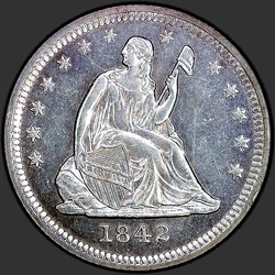 аверс 25¢ (quarter) 1842 "USA - Quarter / 1842 - LARGE DATE MS"