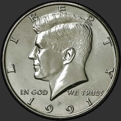 аверс 50¢ (half) 1991 "الولايات المتحدة الأمريكية - 50 سنتا (نصف الدولار) / 1991 - P"