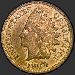 аверс 1¢ (penny) 1908 "USA - 1 Cent / 1908 - Indian Cent 1908"