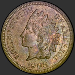 аверс 1¢ (penny) 1908 "USA - 1 Cent / 1908 - S"