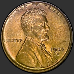 аверс 1¢ (penny) 1920 "미국 - 1 센트 / 1920 - S"