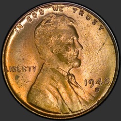 аверс 1¢ (penny) 1948 "USA  -  1セント/ 1948  -  D"