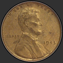 аверс 1¢ (пенни) 1943 "USA - 1 Cent / 1943 - Lincoln Cents, Wheat Reverse 1943"