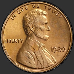 аверс 1¢ (пенни) 1980 "США - 1 Cent / 1980 - P"