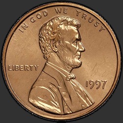 аверс 1¢ (пенни) 1997 "США - 1 Cent / 1997 - P"