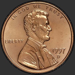 аверс 1¢ (penny) 1997 "미국 - 1 센트 / 1997 - D"