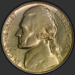 аверс 5¢ (никель) 1958 "США - 5 Cents / 1958 - P"