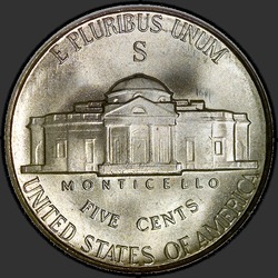 реверс 5¢ (никель) 1945 "США - 5 Cents / 1945 - S"