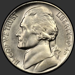 аверс 5¢ (nickel) 1946 "संयुक्त राज्य अमरीका - 5 सेंट / 1946 - एस"