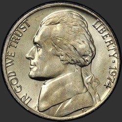 аверс 5¢ (nickel) 1974 "USA - 5 cent / 1974 - P"