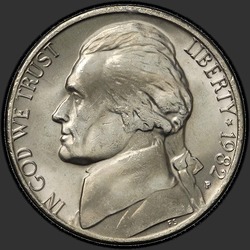 аверс 5¢ (никель) 1982 "США - 5 Cents / 1982 - P"