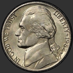 аверс 5¢ (nickel) 1982 "EUA - 5 cêntimos / 1982 - D"
