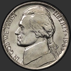 аверс 5¢ (nickel) 1985 "EUA - 5 cêntimos / 1985 - D"