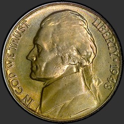 аверс 5¢ (никель) 1948 "США - 5 Cents / 1948 - P"