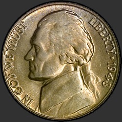аверс 5¢ (nickel) 1948 "EUA - 5 cêntimos / 1948 - D"