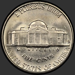 реверс 5¢ (nickel) 1948 "EUA - 5 cêntimos / 1948 - S"
