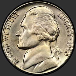аверс 5¢ (никель) 1950 "USA - 5 Cents / 1950 - Jefferson Five Cent 1950"