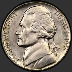 аверс 5¢ (никель) 1951 "США - 5 Cents / 1951 - D"