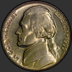 аверс 5¢ (никель) 1955 "США - 5 Cents / 1955 - P"
