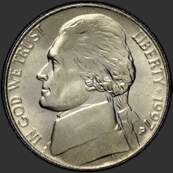 аверс 5¢ (nickel) 1997 "미국 - 5 센트 / 1997 - P"