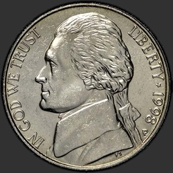 аверс 5¢ (nickel) 1998 "الولايات المتحدة الأمريكية - 5 سنت / 1998 - P"