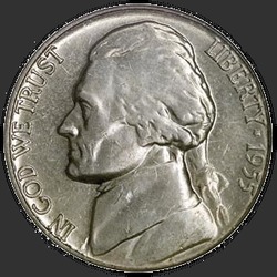 аверс 5¢ (nickel) 1955 "ABD - 5 Cents / 1955 - { "_": "D / S"}"