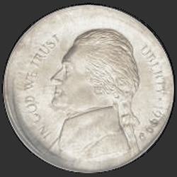 аверс 5¢ (nickel) 1999 "USA  -  5セント/ 1999  -  P"