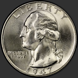 аверс 25¢ (квотер) 1947 "USA - Quarter / 1947 - P"