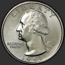 аверс 25¢ (quarter) 1991 "USA - Quarter / 1991 - P"