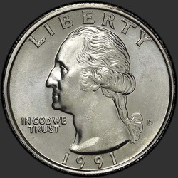 аверс 25¢ (quarter) 1991 "USA  - クォーター/ 1991  -  D"
