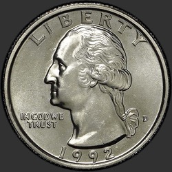 аверс 25¢ (quarter) 1992 "संयुक्त राज्य अमरीका - क्वार्टर / 1992 - डी"