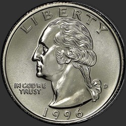 аверс 25¢ (quarter) 1996 "USA - kwartał / 1996 - D"