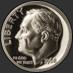 аверс 10¢ (dime) 1968 "USA - Dime / 1968 - Důkaz"