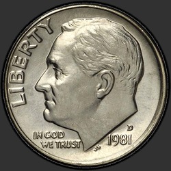 аверс 10¢ (dime) 1981 "USA  - ダイム/ 1981  -  D"
