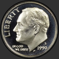 аверс 10¢ (dime) 1990 "الولايات المتحدة الأمريكية - الدايم / 1990 - S الدليل"