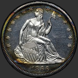 аверс 50¢ (half) 1866 "USA - 50 Cents (Half Dollar) / 1866 - MOTTO PF"