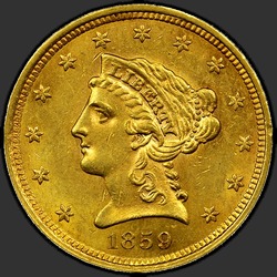 аверс 2.5 Dollars 1859 "USA - 2.5 Dollars / 1859 - P New Reverse"