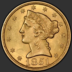 аверс 5 dollars (US) 1851 "USA - 5 Dollars / 1851 - Liberty Head $5 1851"