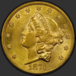аверс 20 dollars (US) 1874 "USA - 20 Dollars / 1874 - Liberty Head $20 1874"