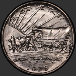 реверс 50¢ (half) 1938 "USA - 50 Cents (Half Dollar) / 1938 - D OREGON TRAIL MS"