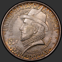 аверс 50¢ (half) 1937 "USA - 50 Cents (Half Dollar) / 1937 - ROANOKE MS"