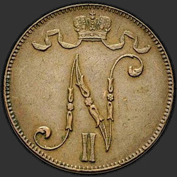 реверс 5 pennies 1916 "5 pennies 1896-1916 with the monogram of Nicholas 2. For Finland"