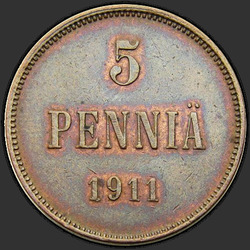 аверс 5 pennies 1911 "5 pennies 1896-1916 with the monogram of Nicholas 2. For Finland"