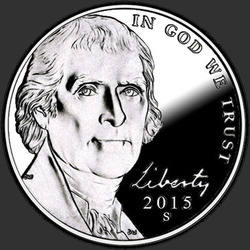 аверс 5¢ (nickel) 2015 "Jefferson, 5 senttiä / 2015 / S"