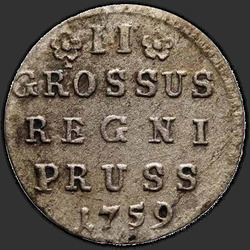 аверс 2 grosze 1759 "2 penny 1759. "GROSSUS" denominace mezi vývody"